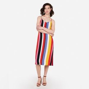 Express Rainbow Stripe Midi Slip Dress